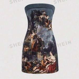 SHEIN MOD Figure Graphic Tube Denim Dress